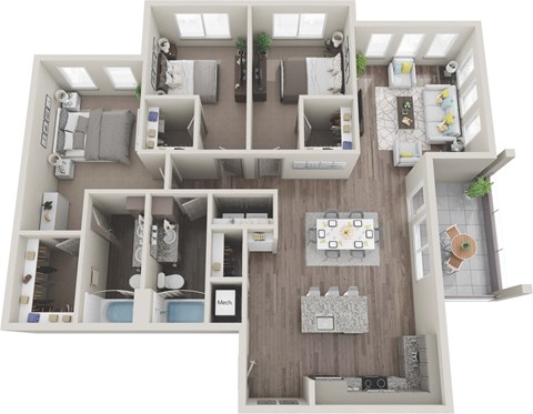 Floor plan for 3 beds, 2 baths, 1481 sqft